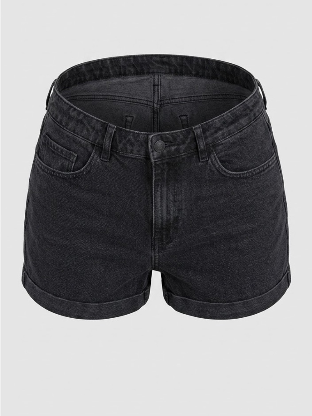 Black Denim Roll-Hem Women’s Shorts